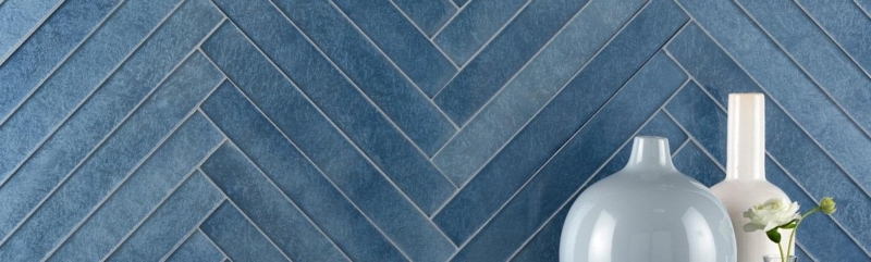 Wall Tile Matte Denim Blue Herringbone Stone Like Backsplash