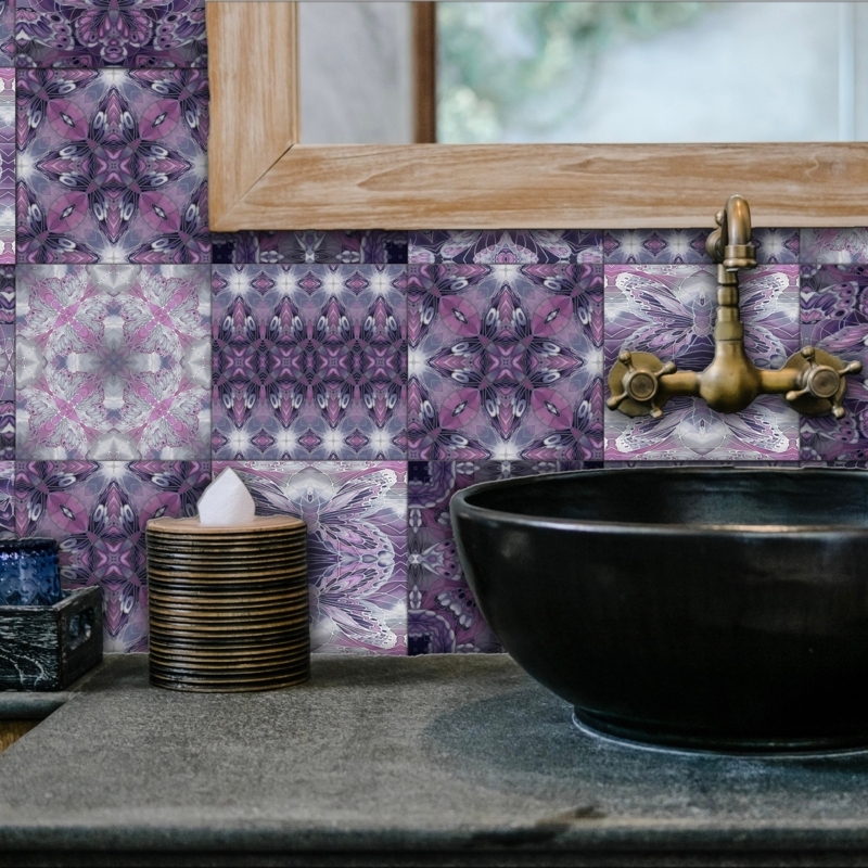 Wall Tile Matte Gothic Kaleidoscopic Pattern Dark Charcoal Stone