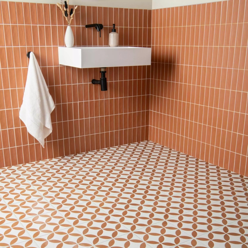 Wall Tile Matte Terracotta Vertical Stacked Brick Pattern Bathroom