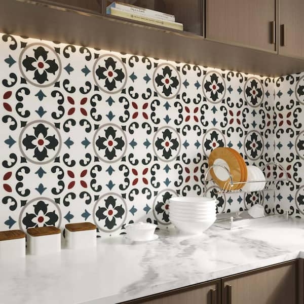 Wall Tile Mediterranean Geometric Pattern Peel and Stick Matte