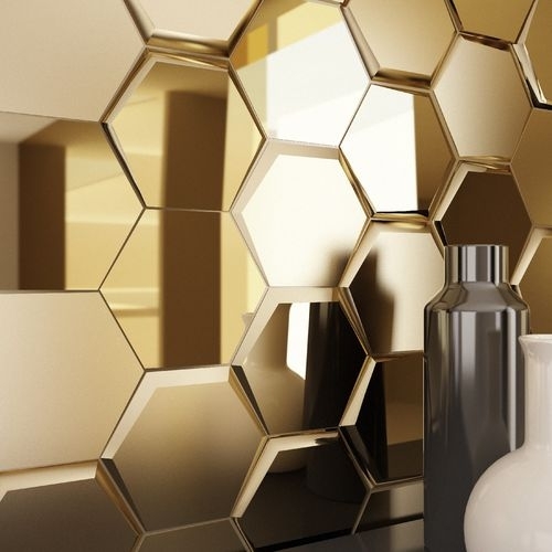 Wall Tile Metallic Beveled Surface Reflective Honeycomb Tile Backsplash