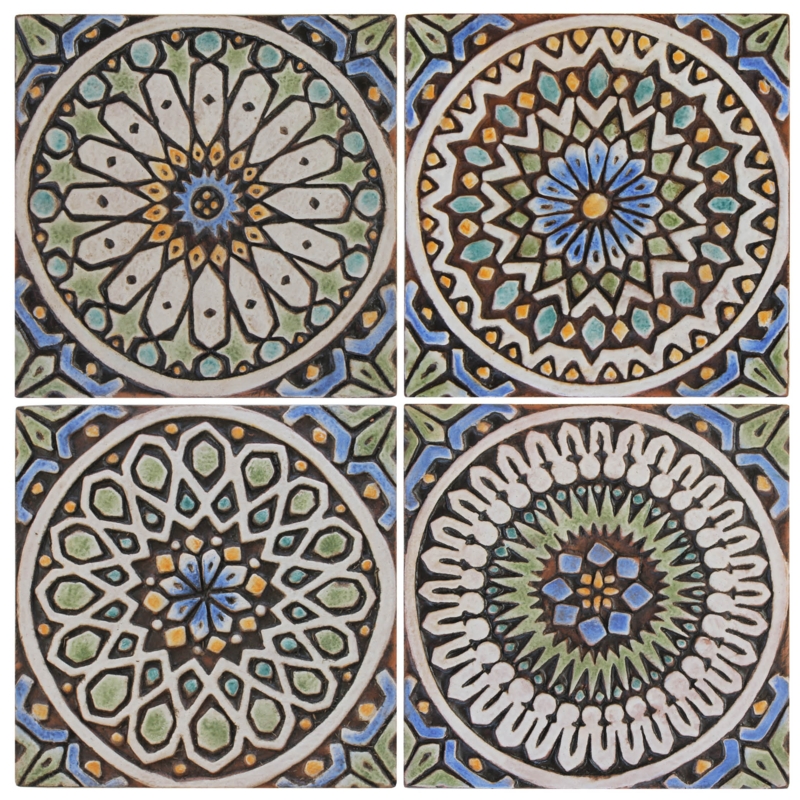 Wall Tile Moroccan Raised Relief Handmade Look Ceramic Set