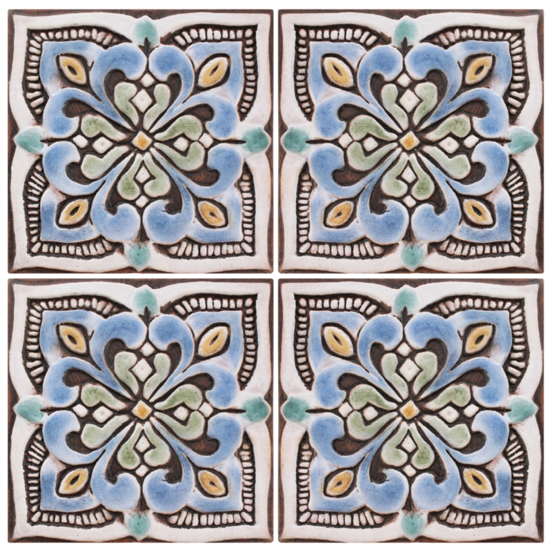 Wall Tile Moroccan Relief Pattern Arabesque Motif Hand Finished Set