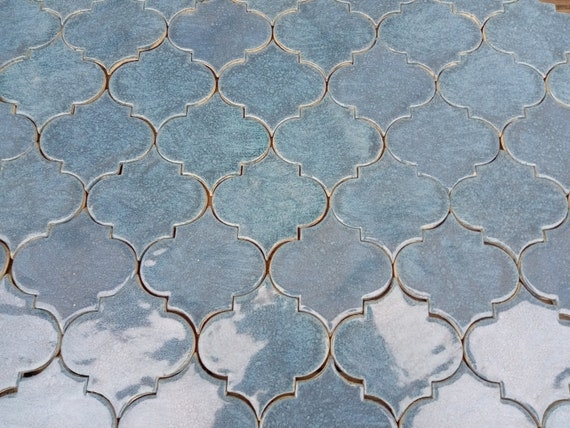 Wall Tile Mottled Teal Glaze Curved Silhouette Lantern