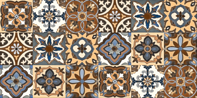 Wall Tile Multi Pattern Mix Moroccan Spanish Art Earthy Blue Matte