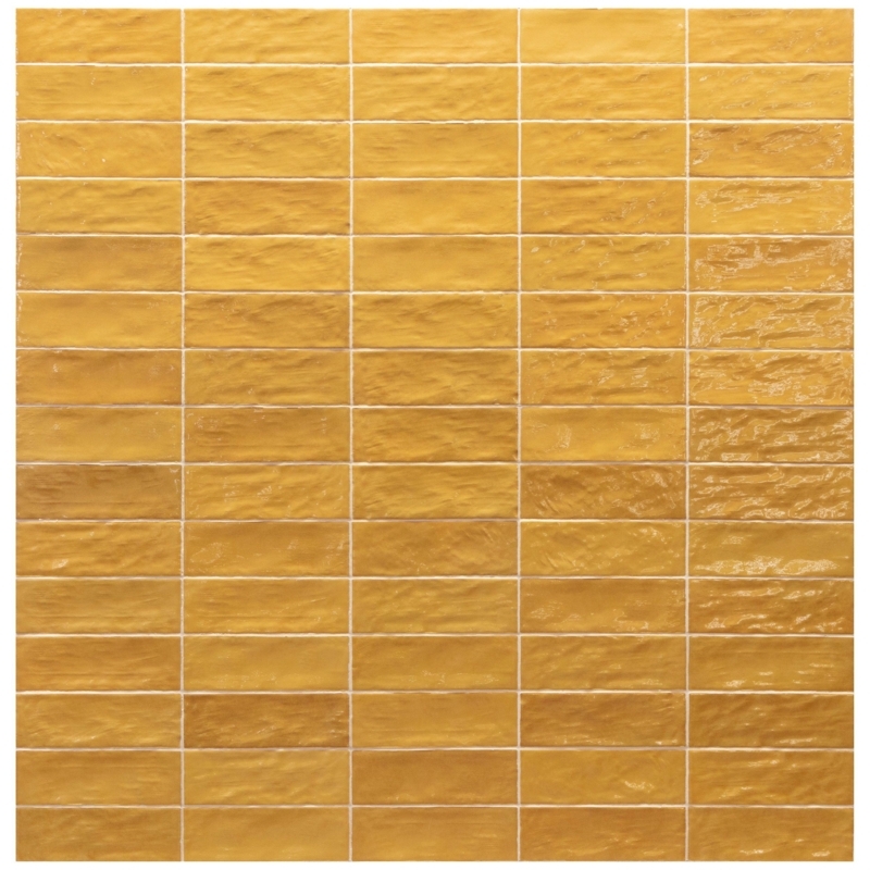 Wall Tile Mustard Yellow Glossy Rippled Surface Zellige Style Subway