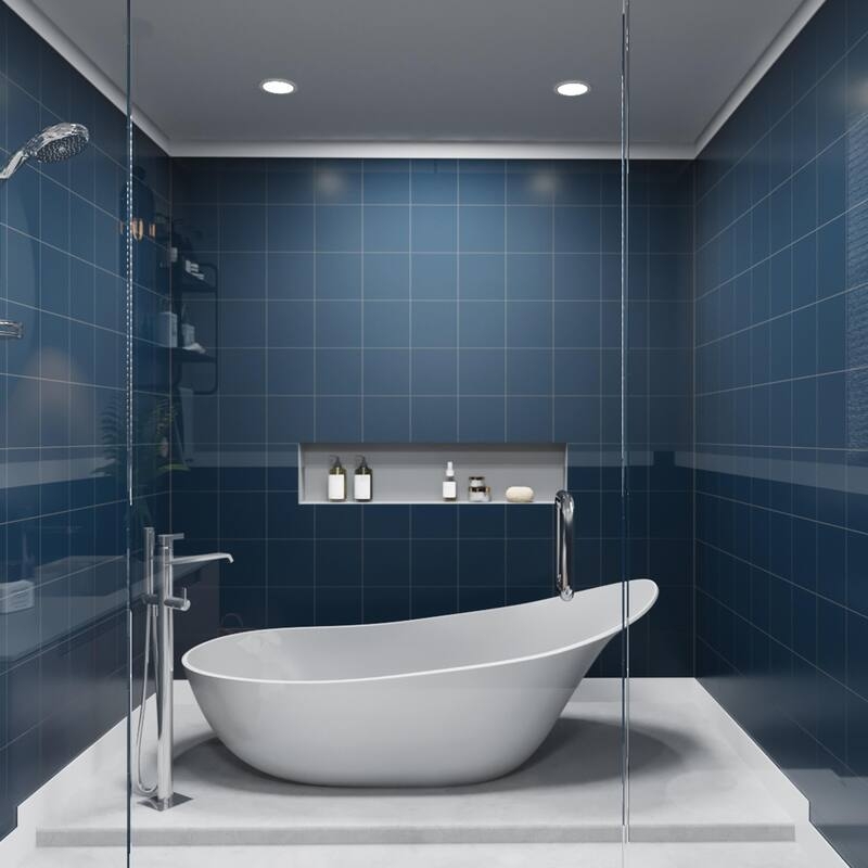Wall Tile Navy Blue Square Grid Pattern Glossy Modern Dramatic