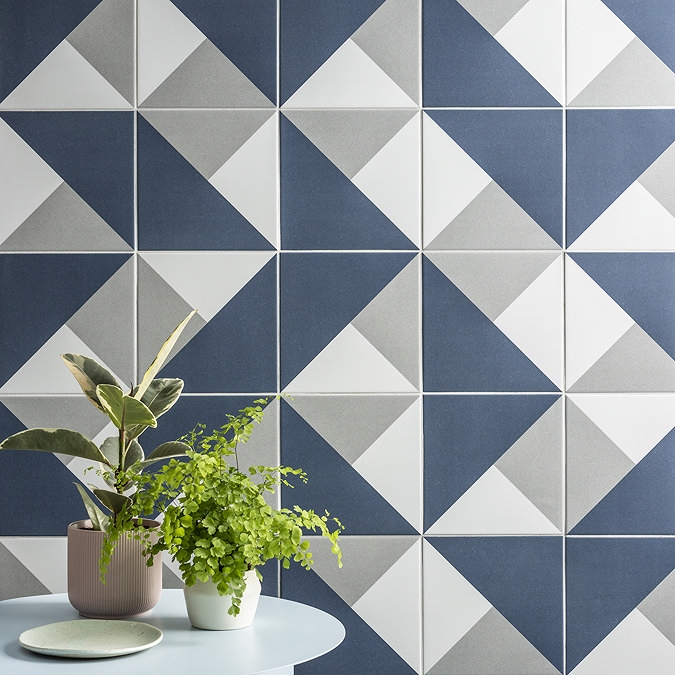 Wall Tile Navy Prism Pattern Geometric Feature Wall Graphic Matte