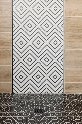 Wall Tile Nested Diamond Design Three Tile Combination Black Tan Matte