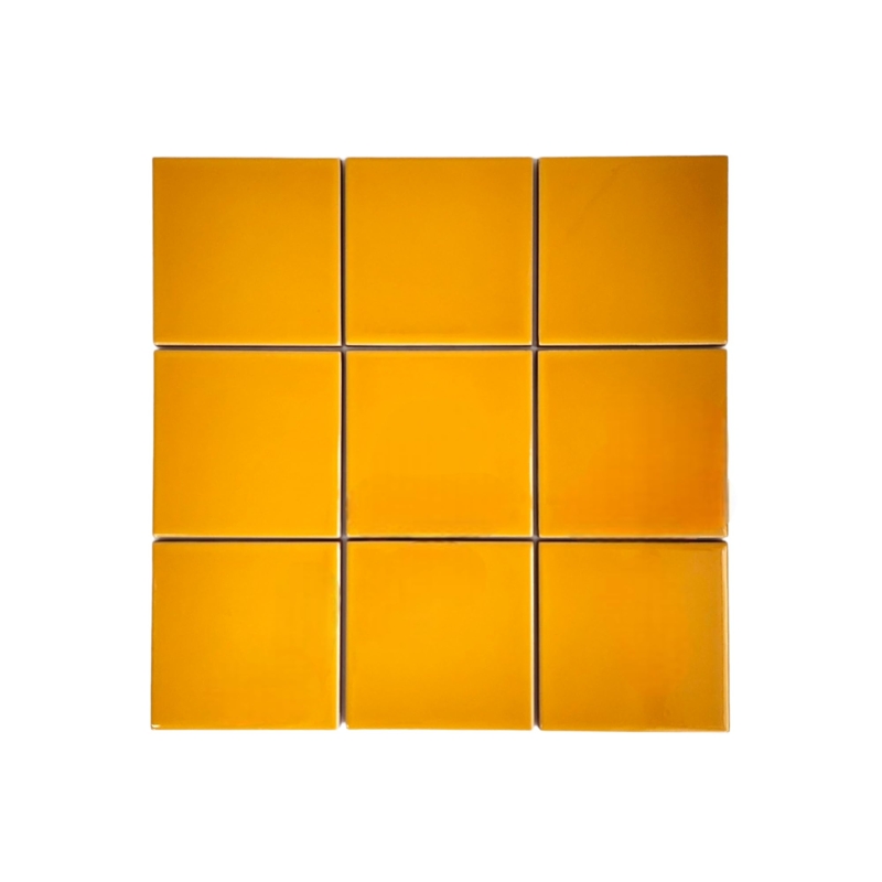 Wall Tile Ochre Yellow High Gloss Square Solid Color Glazed Ceramic
