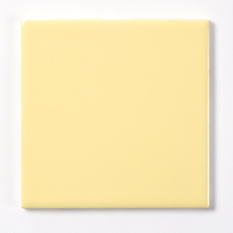 Wall Tile Pale Yellow Glossy Square Flat Surface Retro Mid Century