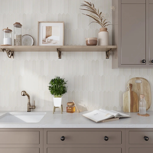 Wall Tile Picket Shape Cream Matte Finish Modern Minimalist
