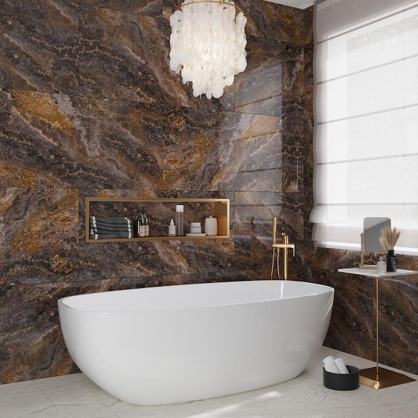 Wall Tile Polished Marble Look Gray With Dramatic Gold Veining