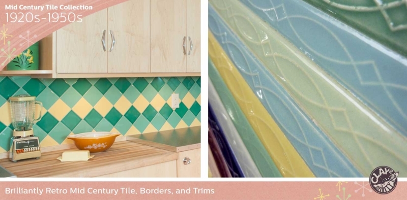 Wall Tile Retro Diamond Pattern Embossed Ceramic Border Pastel Mid-Century