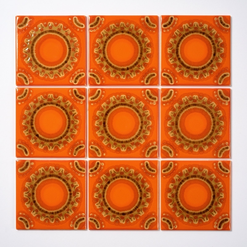 Wall Tile Retro Fat Lava Texture Sunburst Motif Orange Brown 70s