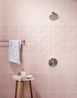 Wall Tile Rose Pink Raised Leaf Relief Pattern Matte Finish
