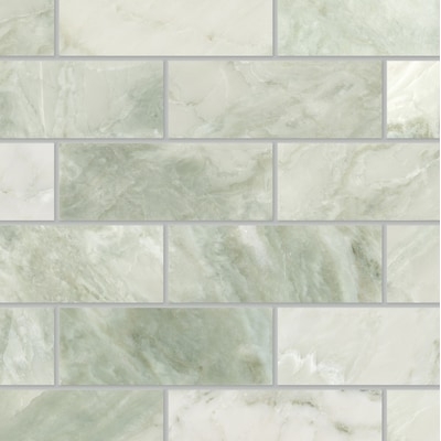Wall Tile Sage Green Marbling Subway Format Glossy Finish