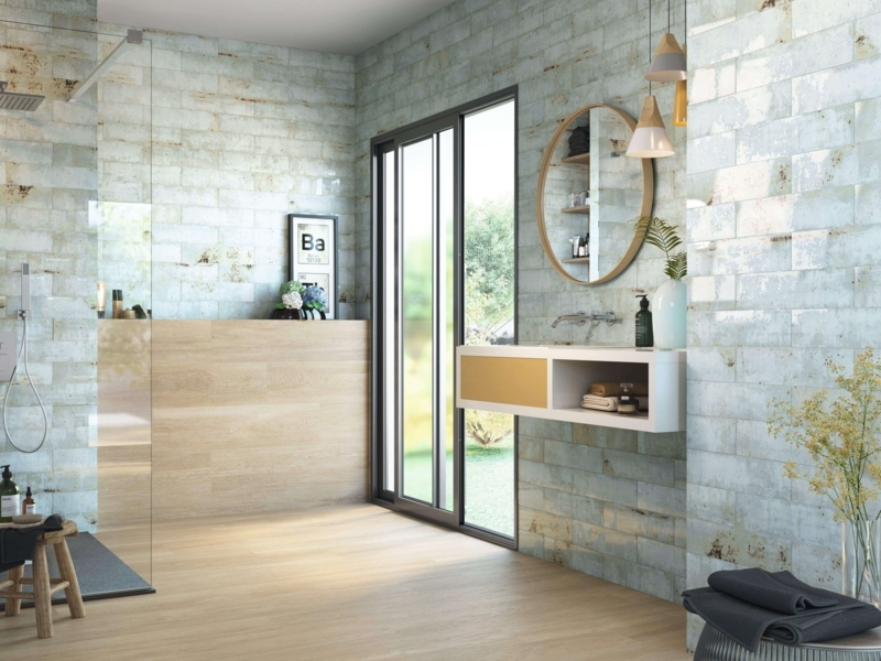 Wall Tile: Sea Foam Ceramic Glossy Distressed Large Format Subway Coastal