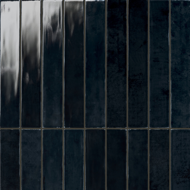 Wall Tile Slender Profile Glossy Navy Vertical Stack Ceramic