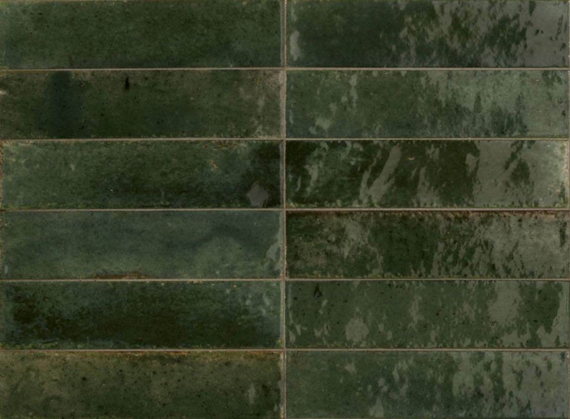 Wall Tile Subway Distressed Glossy Olive Green Mottled
