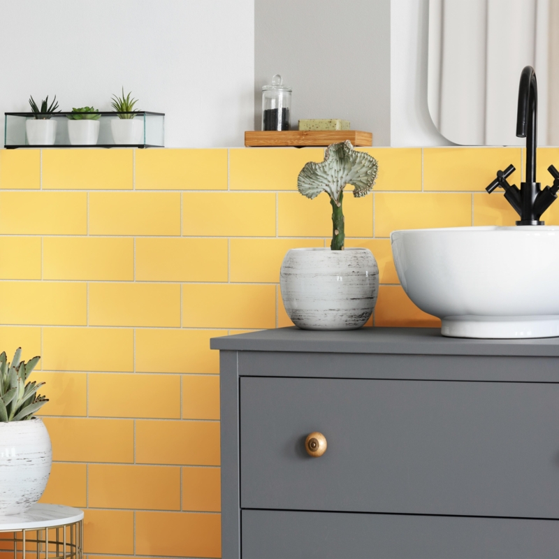 Wall Tile Sunflower Yellow Glossy Subway Layout Vibrant Accent