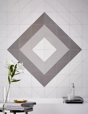 Wall Tile Triangular Nested Diamond Motif Matte Gray Gradient Modern