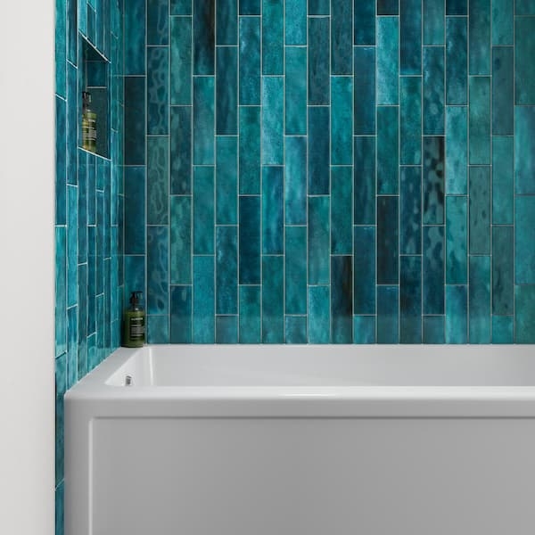 Wall Tile Vertical Offset Pattern, Deep Teal Handmade Look Glaze