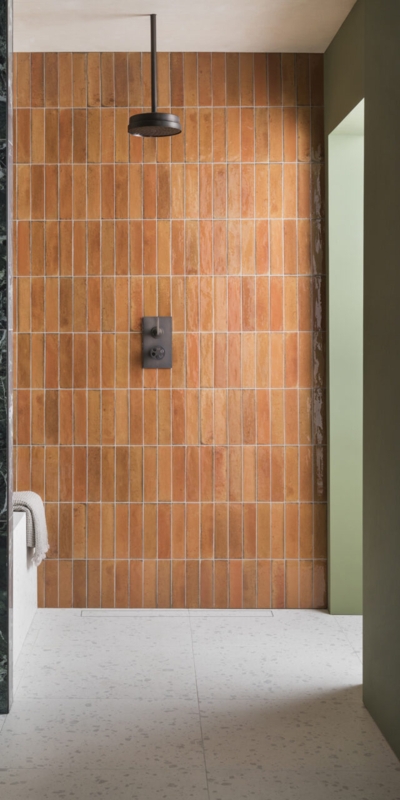 Wall Tile Vertical Stack Bond Glossy Porcelain Ribbed Look