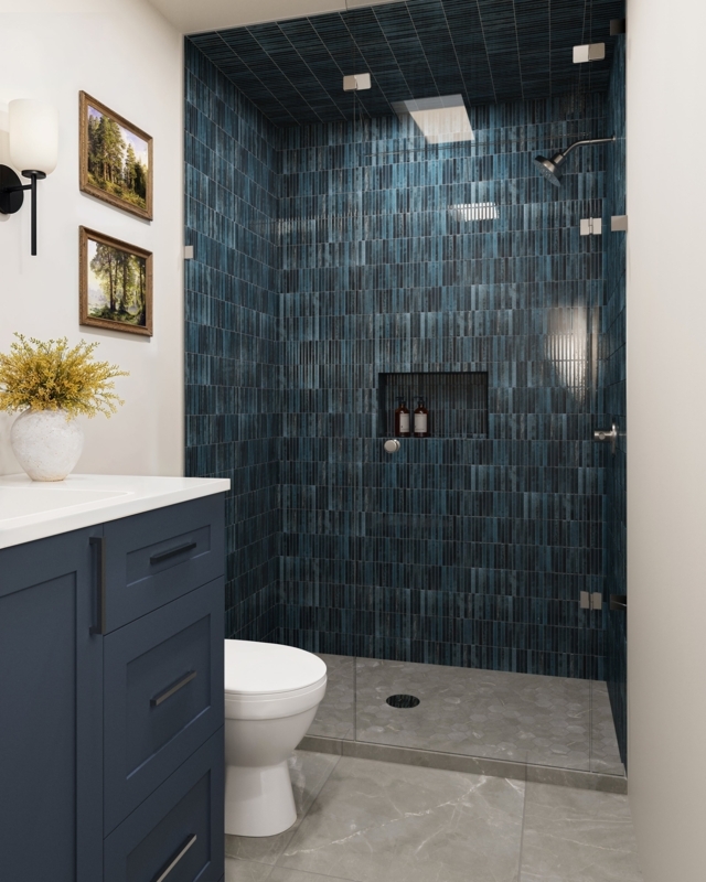 Wall Tile Vertical Stack Indigo Glossy Ceiling Application