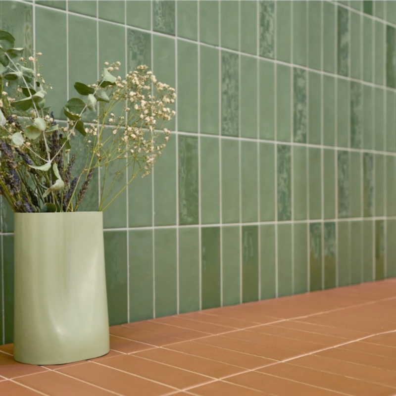Wall Tile Vertical Stack Sage Green Terracotta Porcelain Modern Earthy