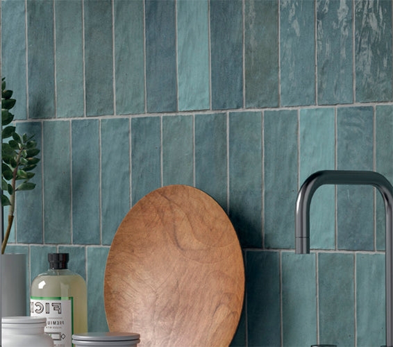 Wall Tile: Vertical Stack Subway Undulating Surface Glossy Handmade Texture