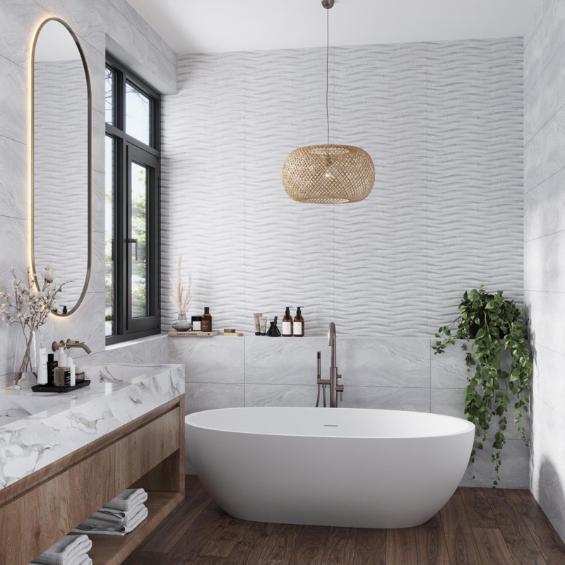 Wall Tile Wavy Texture Matte Porcelain Sculptural Ribbed Surface