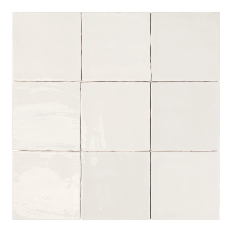 Wall Tile White Glossy Ceramic Irregular Edges Rippled Texture