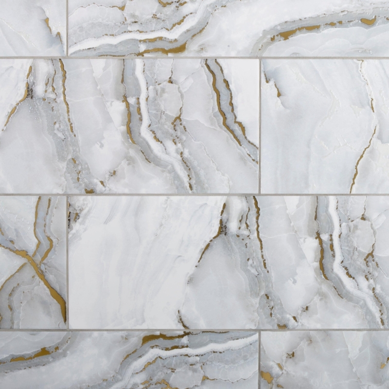 Wall Tile White Marble Look Polished Large Format Kitchen Backsplash
