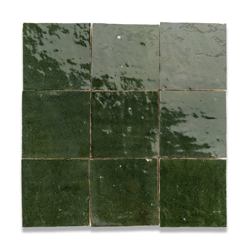 Wall Tile Zellige Style Handmade Look Glossy Olive Green