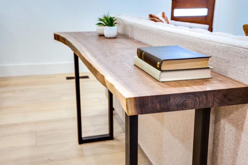 Walnut Live Edge Console Table with Slim Metal U-Legs