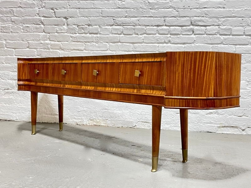 Warm Brown Console Table with Vertical Grain and Four Drawers