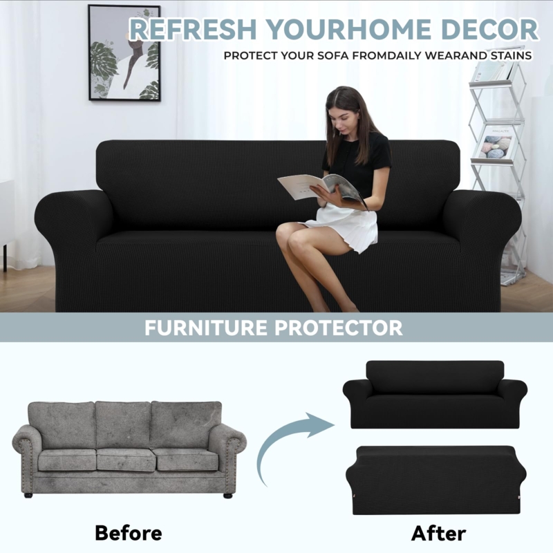 Washable Textured Sofa Slipcover Stretch Ribbed Surface