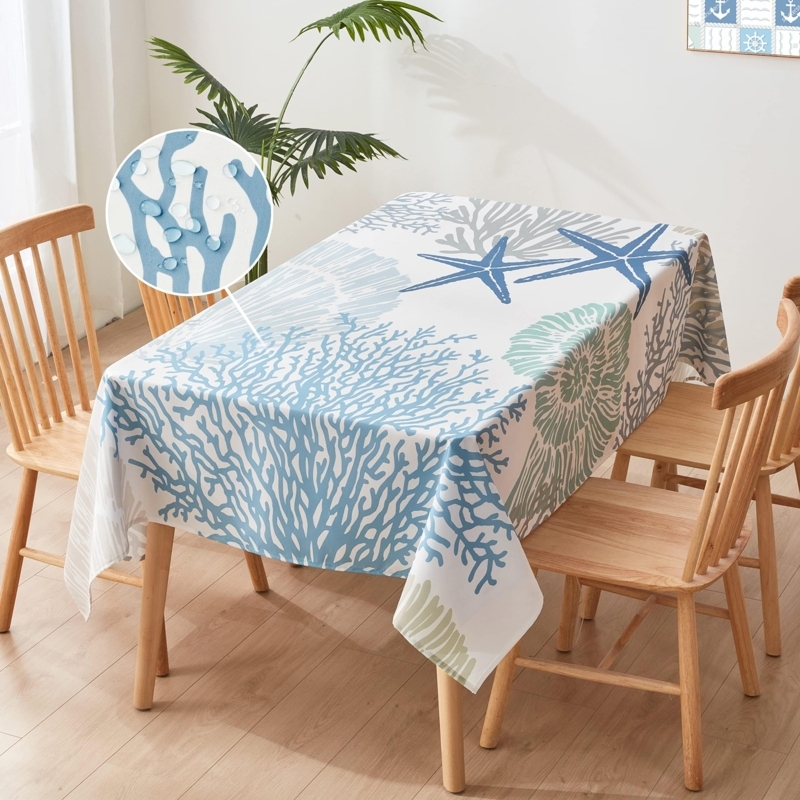 Waterproof Tablecloth with Blue Nautical Starfish Print