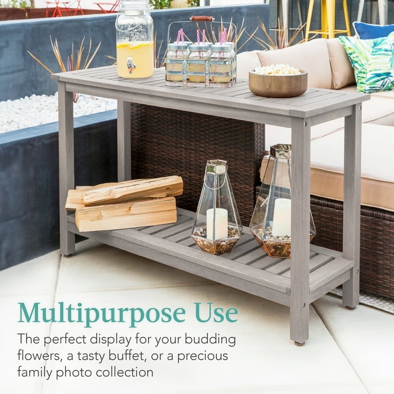 Weathered Gray Console Table Slatted Shelving Durable