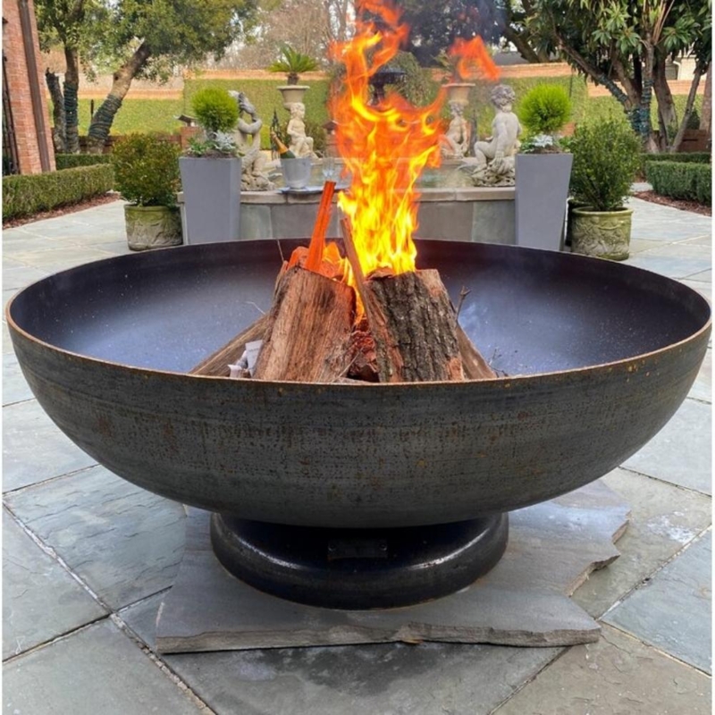 Weathered Steel Fire Pit Bowl Oversized Pedestal Base