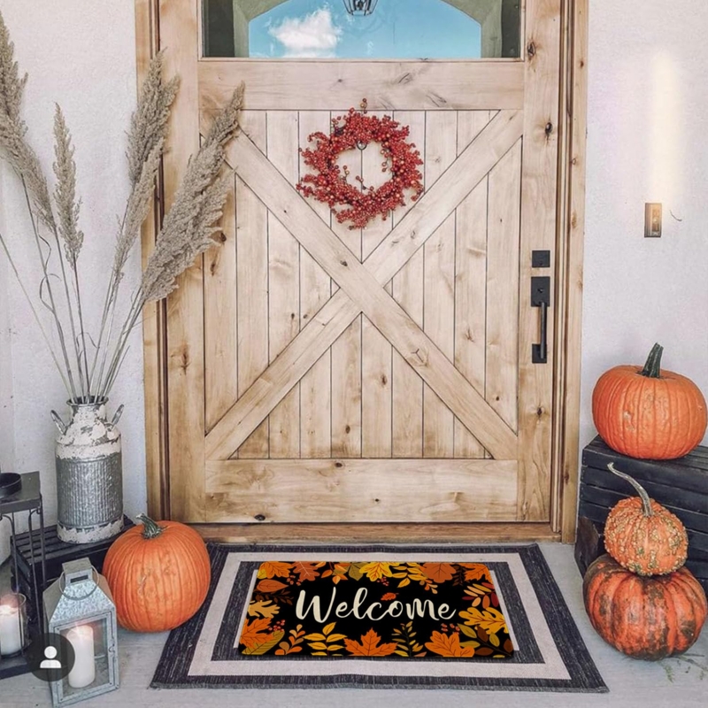 Welcome Mat with Leaf Pattern, Modern Farmhouse & Layered Look