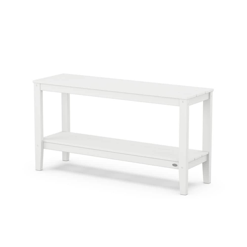 White Console Table Slatted Top Two Tier Minimalist