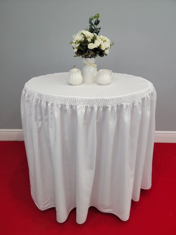 White Fitted Tablecloth Round Ruffled Skirt Floor Length Formal Wedding