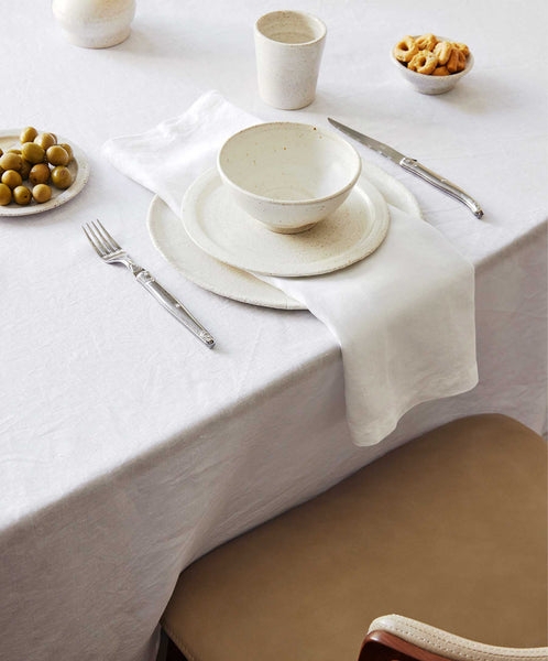 White Linen-Like Tablecloth Woven Texture Minimalist Scandinavian Modern