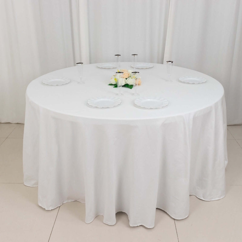 White Linen Look Round Tablecloth, Soft & Breathable for Minimalist Decor