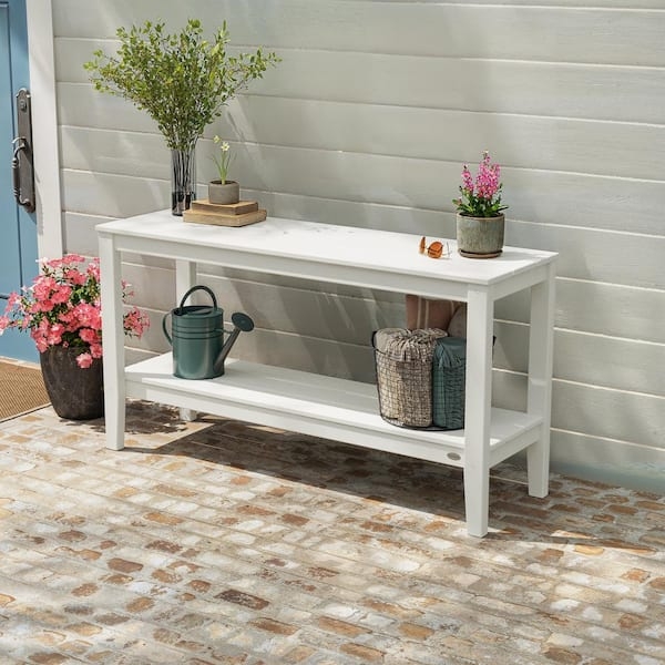 White Outdoor Console Table Two Tier Coastal Farmhouse Patio