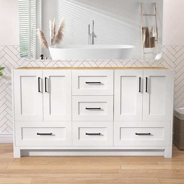 White Shaker Bathroom Vanity Base with Black Bar Pulls