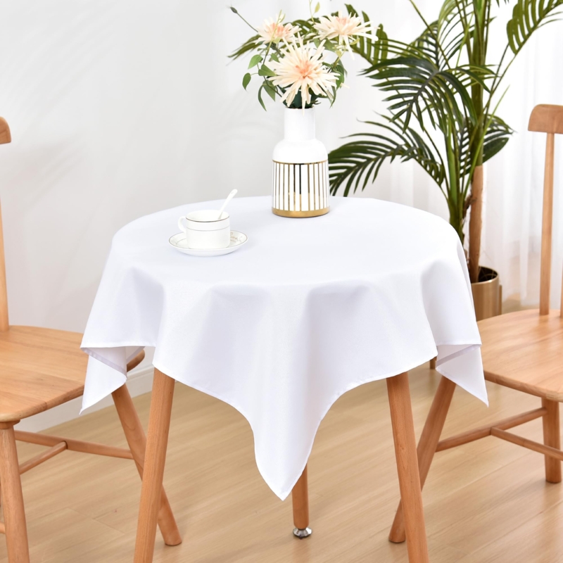 White Square Tablecloth for Round Tables, Minimalist Scandinavian Style