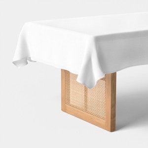 White Woven Fabric Tablecloth Organic Modern Boho Cane Legs